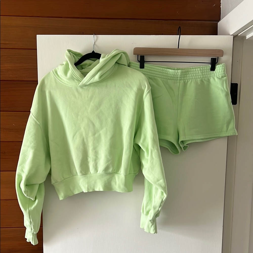 Aritzia Tna Fleece Cropped Hoodie and Shorts Set